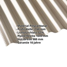 Polycarbonat Wellplatte | 76/18 | 2,60 mm | Bronze | Wabenstruktur | 2500 mm #2