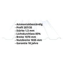 PVC Spundwandplatte | 207/35 | 1,50 mm | Klarbläulich | 500 mm #2