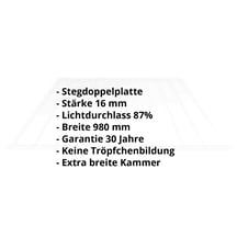 Acrylglas Stegdoppelplatte | 16 mm | Breite 980 mm | Klar | Breitkammer | 2000 mm #2