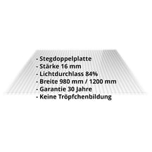Acrylglas Stegdoppelplatte | 16 mm | Breite 1200 mm | Klar | AntiDrop | 500 mm #2