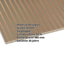 Acrylglas Stegdoppelplatte | 16 mm | Breite 980 mm | Bronze | AntiDrop | 5000 mm #2