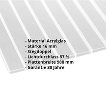 Acrylglas Stegdoppelplatte | 16 mm | Breite 980 mm | Klar | AntiDrop | Breitkammer | 3500 mm #2