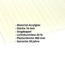 Acrylglas Stegdoppelplatte | 16 mm | Breite 980 mm | Opal Weiß / Gold | AntiDrop | Temperaturreduzierend | 3000 mm #2