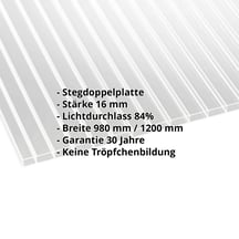 Acrylglas Stegdoppelplatte | 16 mm | Breite 980 mm | Klar | AntiDrop | 4000 mm #2