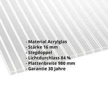 Acrylglas Stegdoppelplatte | 16 mm | Breite 980 mm | Klar | AntiDrop | 3000 mm #2