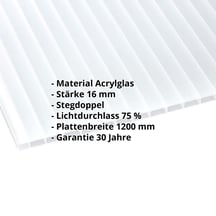 Acrylglas Stegdoppelplatte | 16 mm | Breite 1200 mm | Opal Weiß | AntiDrop | 2500 mm #2