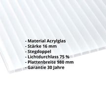 Acrylglas Stegdoppelplatte | 16 mm | Breite 980 mm | Opal Weiß | AntiDrop | 2500 mm #2