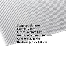 Polycarbonat Doppelstegplatte | 10 mm | Breite 1050 mm | Klar | Beidseitiger UV-Schutz | 3500 mm #2