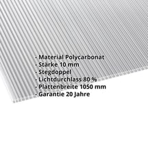 Polycarbonat Doppelstegplatte | 10 mm | Breite 1050 mm | Klar | Beidseitiger UV-Schutz | 3500 mm #2