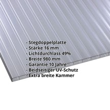 Polycarbonat Doppelstegplatte | 16 mm | Breite 980 mm | Graphit | Beidseitiger UV-Schutz | Breitkammer | 7000 mm #2