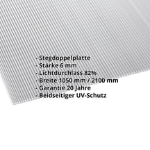 Polycarbonat Doppelstegplatte | 6 mm | Breite 1050 mm | Klar | Beidseitiger UV-Schutz | 2000 mm #2