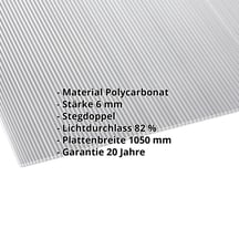 Polycarbonat Doppelstegplatte | 6 mm | Breite 1050 mm | Klar | Beidseitiger UV-Schutz | 2000 mm #2