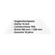 Polycarbonat Stegplatte | 16 mm | Breite 980 mm | Klar | 3500 mm #2