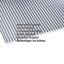 Polycarbonat Stegplatte | 16 mm | Breite 980 mm | Klar / Anthrazit gestreift | Beidseitiger UV-Schutz | 3000 mm #2