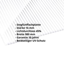 Polycarbonat Stegplatte | 16 mm | Breite 980 mm | Klar / Weiß gestreift | Beidseitiger UV-Schutz | 2000 mm #2