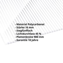 Polycarbonat Stegplatte | 16 mm | Breite 980 mm | Klar / Weiß gestreift | Beidseitiger UV-Schutz | 6000 mm #2