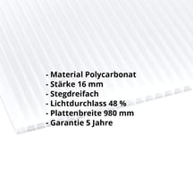 Polycarbonat Stegplatte | 16 mm | Breite 980 mm | Opal Weiß | Blueline | 2500 mm #2