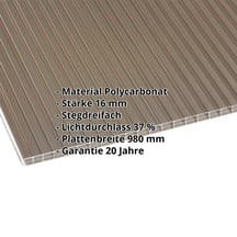 Polycarbonat Stegplatte | 16 mm | Breite 980 mm | Bronze | Beidseitiger UV-Schutz | 2000 mm #2