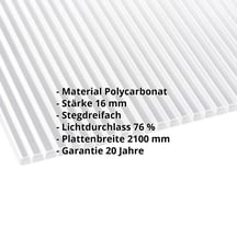 Polycarbonat Stegplatte | 16 mm | Breite 2100 mm | Klar | Beidseitiger UV-Schutz | 2000 mm #2