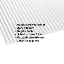 Polycarbonat Stegplatte | 16 mm | Breite 980 mm | Klar | Beidseitiger UV-Schutz | 4000 mm #2