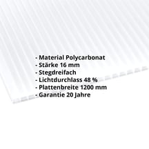 Polycarbonat Stegplatte | 16 mm | Breite 1200 mm | Opal Weiß | Beidseitiger UV-Schutz | 2500 mm #2