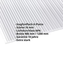 Polycarbonat Stegplatte | 16 mm | Breite 1200 mm | Klar | Extra stark | 3000 mm #2