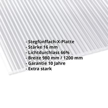 Polycarbonat Stegplatte | 16 mm | Breite 980 mm | Klar | Extra stark | 4000 mm #2