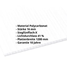 Polycarbonat Stegplatte | 16 mm | Breite 1200 mm | Opal Weiß | Extra stark | 2500 mm #2