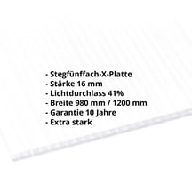 Polycarbonat Stegplatte | 16 mm | Breite 980 mm | Opal Weiß | Extra stark | 4000 mm #2