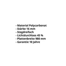 Polycarbonat Stegplatte | 16 mm | Breite 980 mm | Opal Weiß | 4500 mm #2