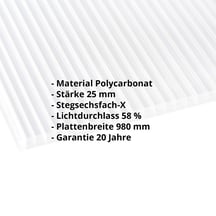 Polycarbonat Stegplatte | 25 mm | Breite 980 mm | Klar | Extra Stark | 2000 mm #2