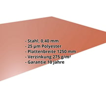 Flachblech | Sonderposten | Stahl 0,40 mm | 25 µm Polyester | 8004 - Kupferbraun #2