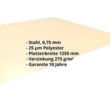 Flachblech | Stahl 0,75 mm | 25 µm Polyester | 1015 - Hellelfenbein #2