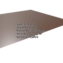 Flachblech | Stahl 0,75 mm | 25 µm Polyester | 8011 - Nussbraun #2