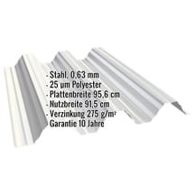 Hochprofil T92P | Dach | Stahl 0,63 mm | 25 µm Polyester | 9002 - Grauweiß #2