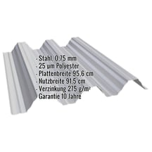 Hochprofil T92P | Dach | Stahl 0,75 mm | 25 µm Polyester | 9006 - Weißaluminium #2