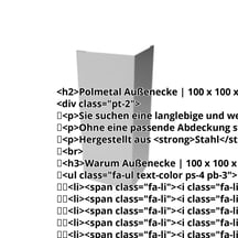 Außenecke | 100 x 100 x 2000 mm | Stahl 0,75 mm | 25 µm Polyester | 9006 - Weißaluminium #2