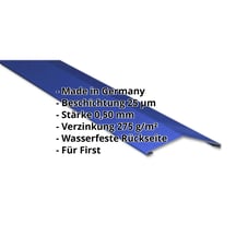 Firstblech flach | 145 x 145 mm | 150° | Stahl 0,50 mm | 25 µm Polyester | 5010 - Enzianblau #2