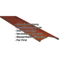 Firstblech flach | 145 x 145 mm | 150° | Stahl 0,50 mm | 25 µm Polyester | 8012 - Rotbraun #2