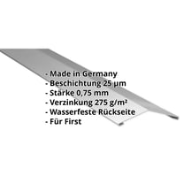 Firstblech flach | 145 x 145 mm | 150° | Stahl 0,75 mm | 25 µm Polyester | 9006 - Weißaluminium #2