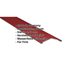 Firstblech flach | 145 x 145 mm | 150° | Stahl 0,50 mm | 35 µm Mattpolyester | 29 - Rot #2