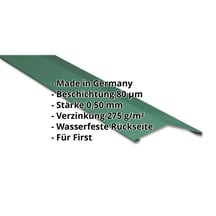 Firstblech flach | 145 x 145 mm | 150° | Stahl 0,50 mm | 80 µm Shimoco | 6020 - Chromoxidgrün #2