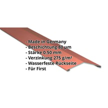 Firstblech flach | 145 x 145 mm | 150° | Stahl 0,50 mm | 80 µm Shimoco | 8004 - Kupferbraun #2