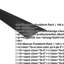 Firstblech flach | 145 x 145 mm | 150° | Stahl 0,50 mm | 80 µm Shimoco | 9005 - Tiefschwarz #2