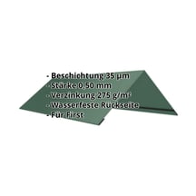 Firstblech flach | 145 x 145 x 2000 mm | 100° | Stahl 0,50 mm | 35 µm Mattpolyester | 6005 - Moosgrün #2