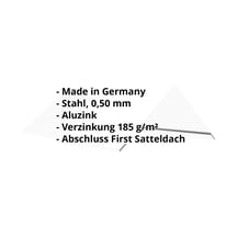 Firstblech flach | 145 x 145 x 2000 mm | 140° | Stahl 0,50 mm | Aluzink | Silbergrau #2