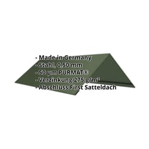 Firstblech flach | 145 x 145 x 2000 mm | 140° | Stahl 0,50 mm | 50 µm PURMAT® | 011 - Grün #2
