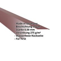 Firstblech flach | 198 x 198 mm | 150° | Stahl 0,50 mm | 25 µm Polyester | 3005 - Weinrot #2