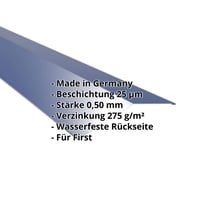 Firstblech flach | 198 x 198 mm | 150° | Stahl 0,50 mm | 25 µm Polyester | 5010 - Enzianblau #2