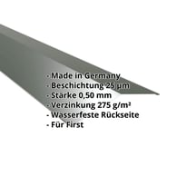 Firstblech flach | 198 x 198 mm | 150° | Stahl 0,50 mm | 25 µm Polyester | 6020 - Chromoxidgrün #2